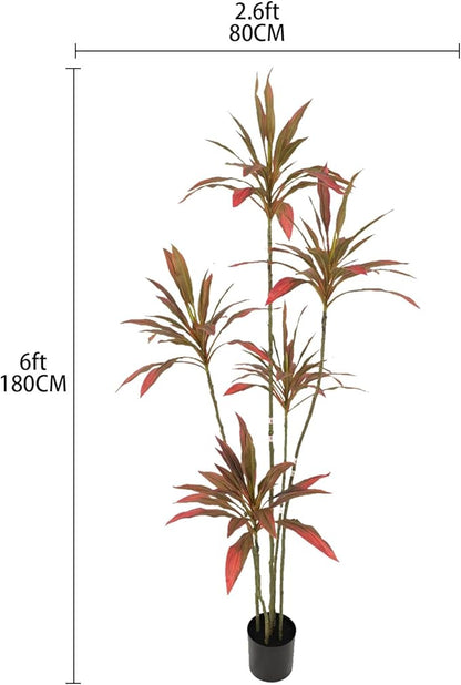 Artificial Cordyline Plant, Indoor Potted Plant, 5 Stems with Black Planter, Suitable for Large Indoor Living Room Decorations, Potted Plants, and Window Display Scenes (Red-6ft)