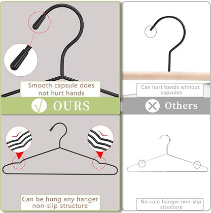 40Pack+5 Clips Luxurious Hanger Set ，16.69" Heavy Duty Matte Black Metal HangersWithstands 50lbs Weight Smooth Powder Coated Finish Compact Shirt Hangers