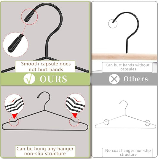 40Pack+5 Clips Luxurious Hanger Set ，16.69" Heavy Duty Matte Black Metal HangersWithstands 50lbs Weight Smooth Powder Coated Finish Compact Shirt Hangers