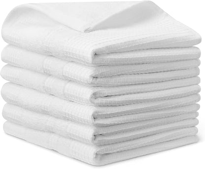 Amazon Basics Organic Cotton Waffle Kitchen Dish Towels - Ultra Absorbent, Quick Drying, Lint-Free, 15 x 25 inches, 6-Pack, White