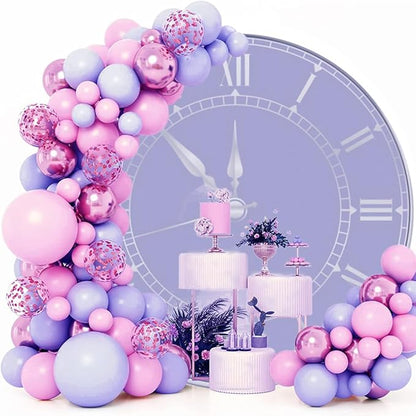 5.5x5.5ft Purple Clock Round Backdrop Cover Happy New Year Countdown Circle Photography Background Christmas New Year Eve Party Decor Congratulations Grad Birthday Party Photo Portrait Props