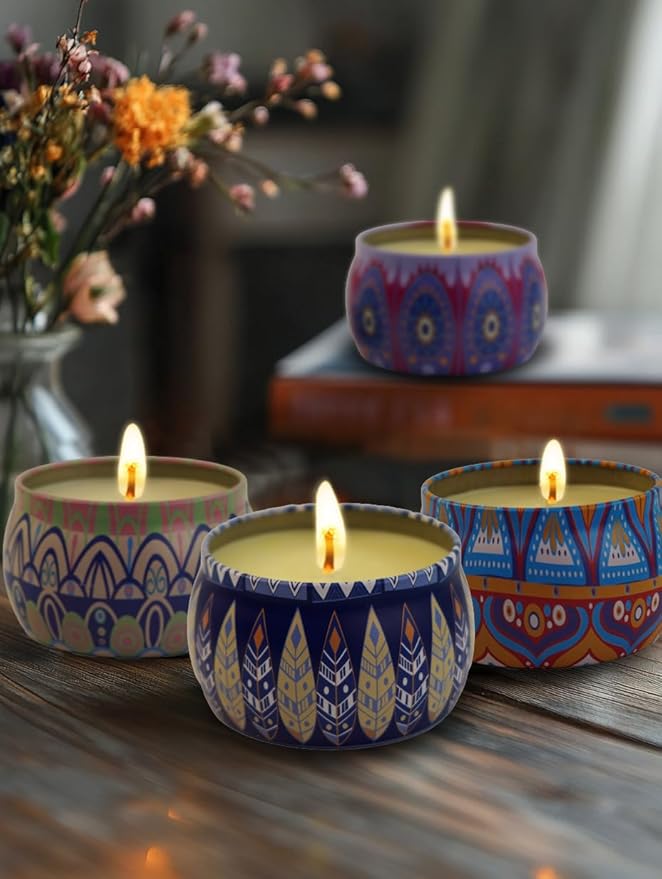 Scented Soy Candles Gift Set for Women – 4 Large 4.4 oz Aromatherapy Jar Candles, 120-Hour Burn Time, Spring Home Decor, Wedding & Yoga Relaxation Gift