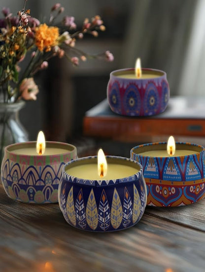 Scented Soy Candles Gift Set for Women – 4 Large 4.4 oz Aromatherapy Jar Candles, 120-Hour Burn Time, Spring Home Decor, Wedding & Yoga Relaxation Gift