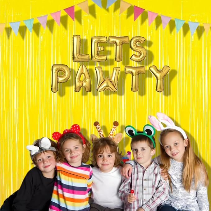 BRAVESHINE Foil Fringe Curtain Backdrop - 2 Pack Yellow Tinsel Photo Booth Backdrop Party Streamers for Easter, Birthdays, Christmas, Lemon, Pineapples Party Decorations