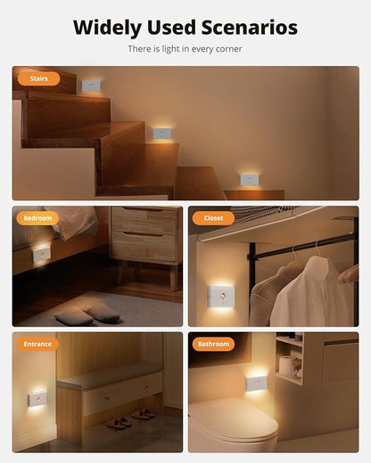 wowatt Rechargeable Motion Sensor Night Light, White Automatic Lights with Magnetic Mount, Dimmable Stair Lights Indoor for Stairway, Hallway, Kitchen, Bathroom(3 Packs)