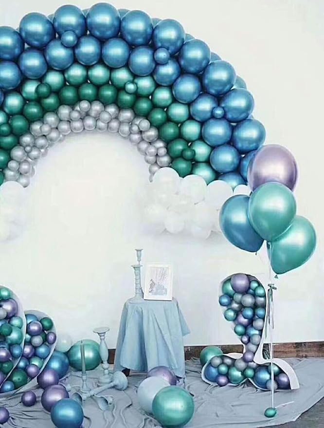KALOR 12 Inch Metallic Blue Balloons, 50 Pcs Latex Helium Metallic Balloons for Kid's Birthday Party, Baby Shower, Wedding, Graduate Party Decorations
