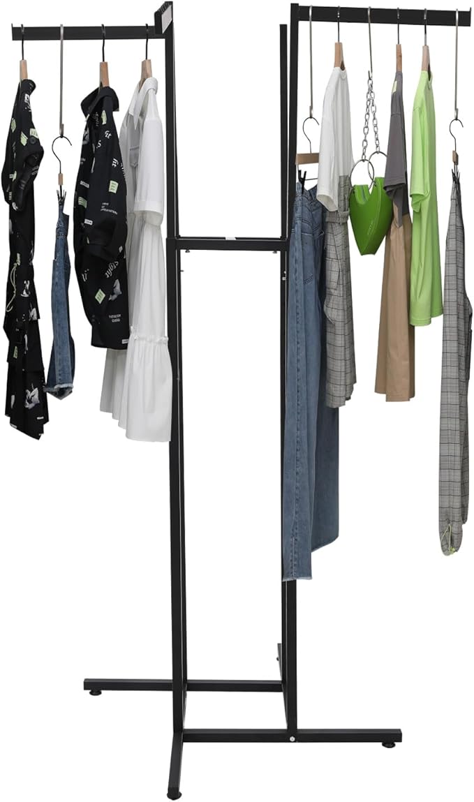 Clothing Rack - Heavy Duty 4 Way Adjustable Clothing Rack with Slanted Arms, Retail Clothing Rack Display With 2 Straight Arms and 2 Slanted Arms Perfect for Clothing Store Display (Black)
