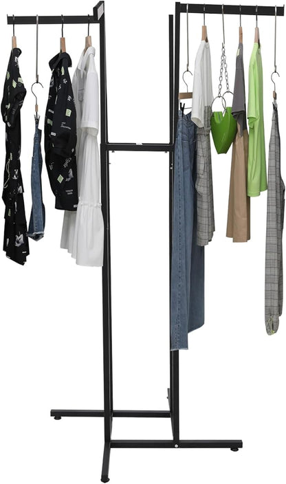 Clothing Rack - Heavy Duty 4 Way Adjustable Clothing Rack with Slanted Arms, Retail Clothing Rack Display With 2 Straight Arms and 2 Slanted Arms Perfect for Clothing Store Display (Black)