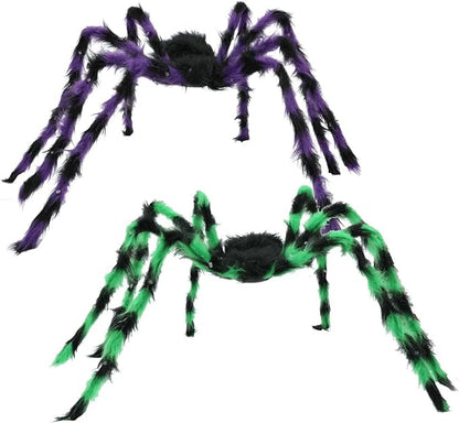 Halloween Spider Decorations 4ft Light Up Coloful Giant Spider(2 Pack) for Indoor Outdoor Halloween Decorations Yard Party House Décor