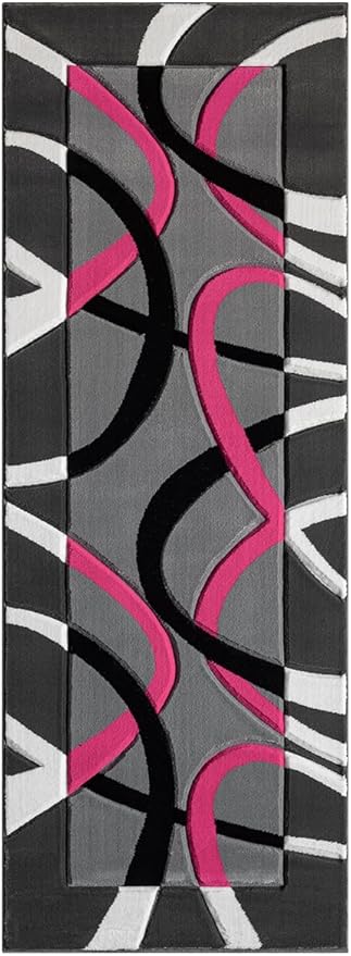 Ultra Soft Area Rug - Modern Abstract Design for Living Room & Bedroom - Foldable, Stain Resistant, Easy to Clean - (8x11, Pink)