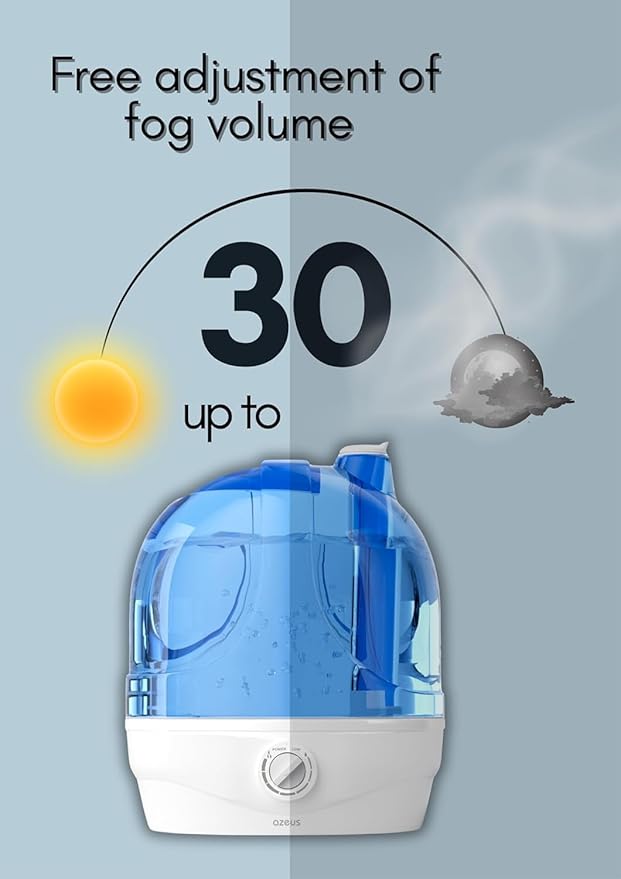 AZEUS 2.8L Large Capacity Ultrasonic Cool Mist Humidifier - Powerful Moisture Control for Comfortable Spaces, Lasts up to 30 Hours, Auto Shut-Off (BPA-Free)