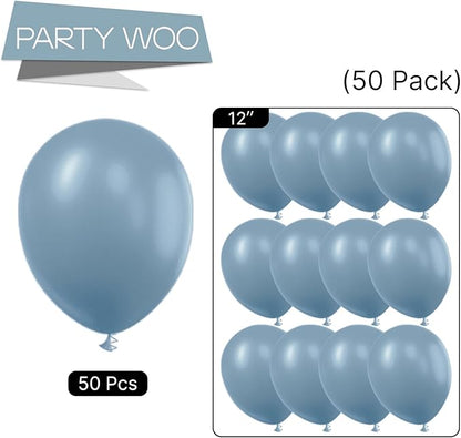 PartyWoo Dusty Blue Balloons 50 pcs 12 Inch Matte Boho Grey Blue Balloons for Graduation Baby Shower Gender Reveal Under the Sea New Born Birthday Party Decorations Blue-F55