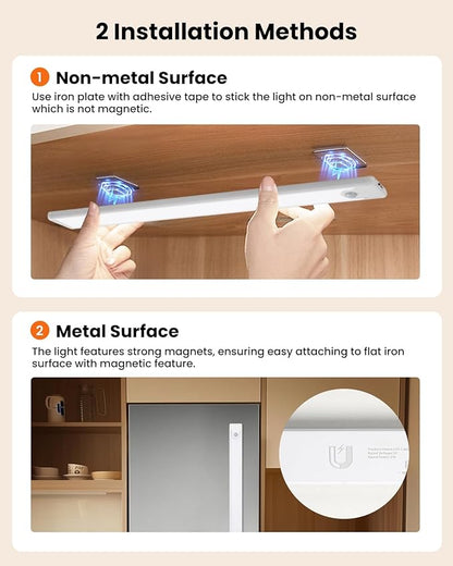 8 Inch Under Cabinet Lights, Upgraded 41 LED Rechargeable Magnetic Motion Sensor Light Indoor, Brightness Dimmable 6500K Stepless Dimming Closet Light, for Under Counter, Kitchen, Closet, 2 Packs