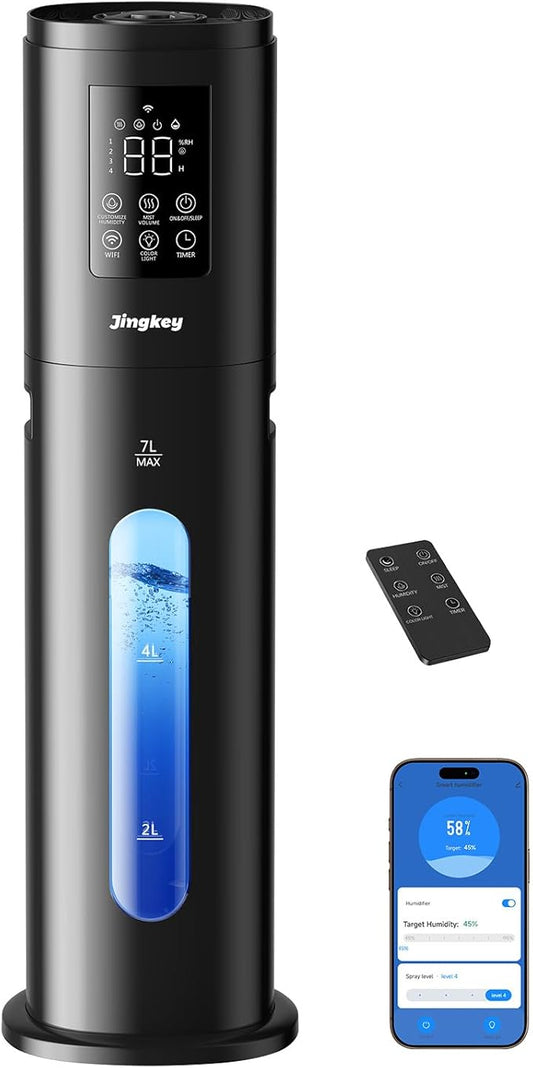 Humidifiers for Bedroom Large Room with 7L/1.85Gal Quiet Humidifiers, Smart App & Remote Control, 4 Mist Levels Cool Mist Humidifier for Home & Office