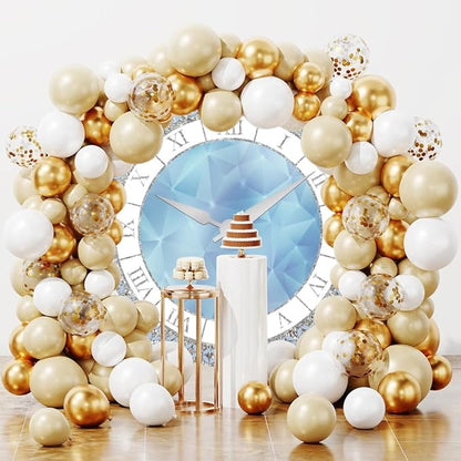 7.5x7.5ft Crystal Blue Clock Round Backdrop Cover Luxury Silver Blue Clock Circle Backdrop Background Girls Kids Newborn Baby Shower Women Birthday Party Decorations Congrats Grad Studio Props