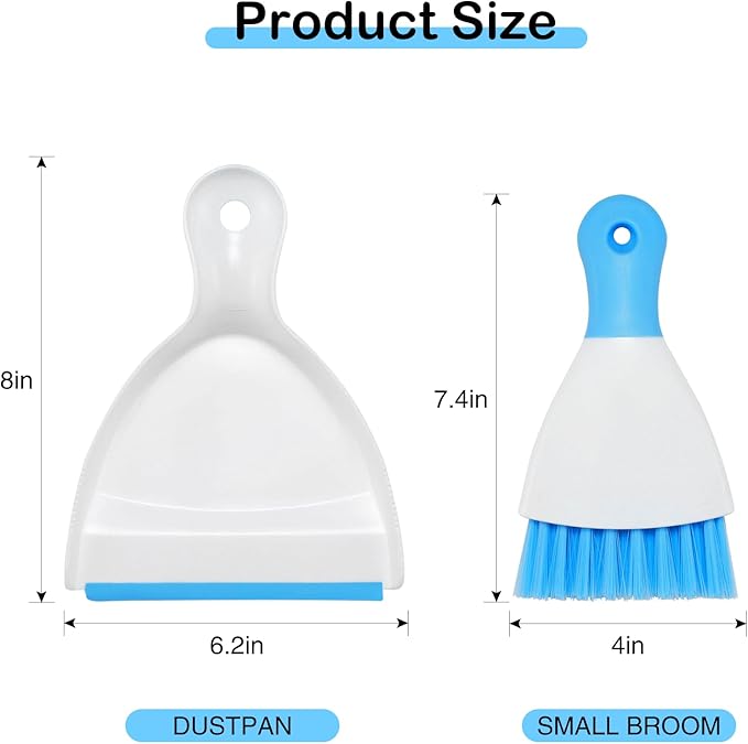 NACENA Mini Dustpan and Brush Set, Small Broom and Dustpan Set Dust Pan and Mini Hand Broom Dustpan and Broom Combo Compact for Home Table Keyboards Sofa Kitchen Pets, Dark & Blue