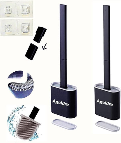 Toilet Brush with Holder Silicone Toilet Brush and Cleaning Brush for Household Bathroom Toliet Brush Set (Black,Black)