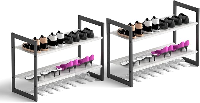 Shoe Rack with Non-Woven Fabric, Shoe Organizer Metal Shoe Storage Shelf, Easy to Assemble, Sturdy & Durable Shoe Shelves, Shoe Rack