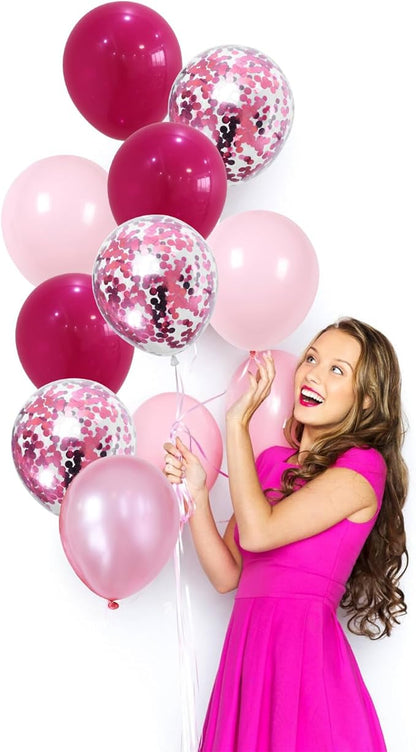 Hot Pink and Baby Pink Balloons, 60 Packs 12 Inch Premium Pink Latex Balloon with Confetti Balloon for Valentine's Day, Birthday, Baby Shower, Wedding, Princess Theme Party Decoration