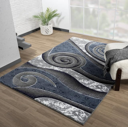 Ultra Soft Area Rug - Modern Abstract Design for Living Room & Bedroom - Foldable, Stain Resistant, Easy to Clean - (8x11, Blue)