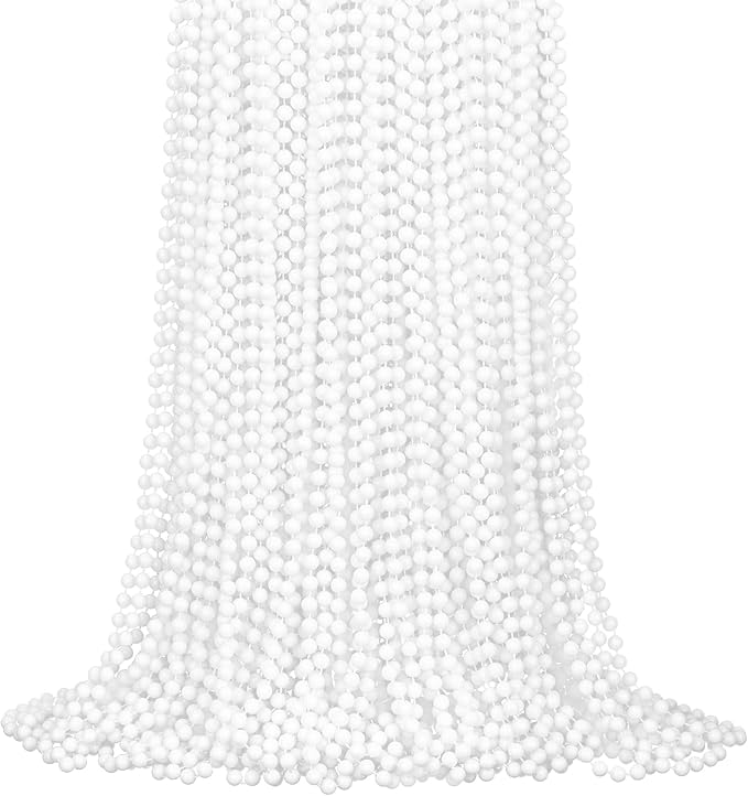 YAXINRUI 72 PCS White Mardi Gras Beads, 33" White Bead Necklaces Party Costume Necklace Round Parade Throw Beads in Bulk for Mardi Gras Christmas Festive Events, Party Favors