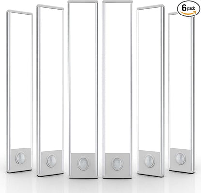 6 Pack Under Cabinet Lighting Wireless, 58 LED Rechargeable Battery Motion Sensor Light Indoor, Stick On Magnetic Closet Lights, Under Counter Lights for Kitchen, Stairs, White 14 in