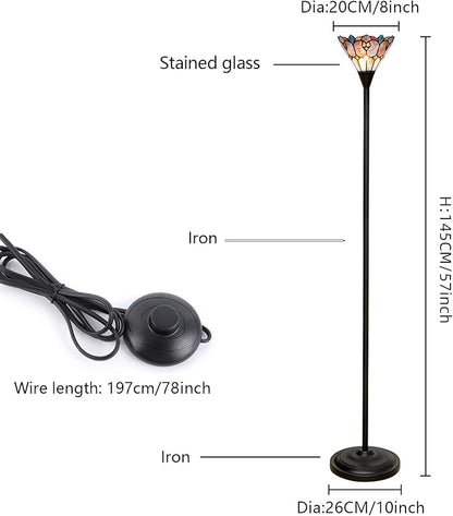 Tiffany Stained Glass Torchiere Floor Lamp Tiffany Style Standing Corner Light Antique Handcrafted Pole Floor Reading Uplight Lamp (Bulb Include)