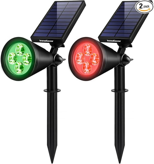 InnoGear Solar Lights Outdoor Waterproof Halloween Christmas Solar Garden Light for Outside Yard Landscape Lighting Pathway Spot Lights Spotlight Wall Light Auto On/Off, 2 Pack (Red and Green Light)