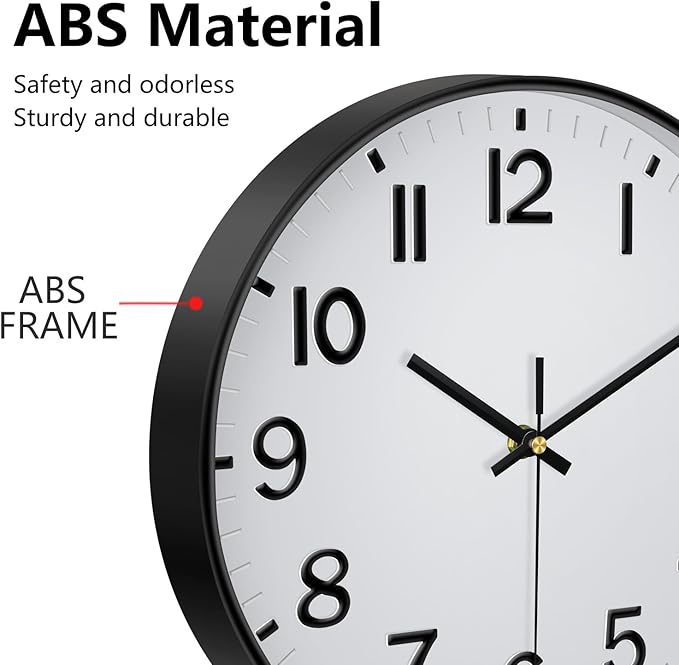 Black Wall Clock, 8 Inch Wall Clocks Battery Operated, Round Modern Non Ticking Silent Digital Analog Small Wall Clock for Bedroom Living Room Kitchen Office Gym Classroom Outdoor Clocks