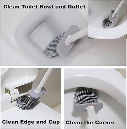 Toilet Brush with Holder Silicone Toilet Brush and Cleaning Brush for Household Bathroom Toliet Brush Set (Black,Black)