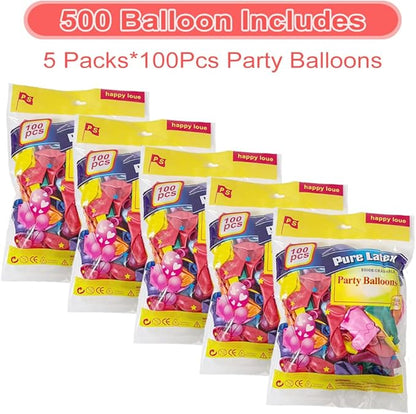 500 Pcs Balloons Assorted Color, Rainbow Birthday Balloons Bulk Pack of Strong Latex Balloon for Birthday Wedding Anniversary Party Decorations
