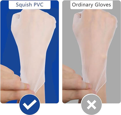 squish Disposable Gloves, 4 mil Clear Vinyl Gloves Latex Free Powder-Free Health Glove Cleaning Rubber Glove for Kitchen Cooking Cleaning Food Handling, 200PCS/Box, Medium