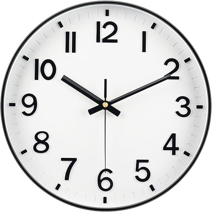 Black Wall Clock, 8 Inch Wall Clocks Battery Operated, Round Modern Non Ticking Silent Digital Analog Small Wall Clock for Bedroom Living Room Kitchen Office Gym Classroom Outdoor Clocks