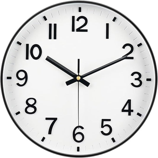 Black Wall Clock, 8 Inch Wall Clocks Battery Operated, Round Modern Non Ticking Silent Digital Analog Small Wall Clock for Bedroom Living Room Kitchen Office Gym Classroom Outdoor Clocks