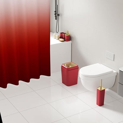 Bathroom Set – Burgundy Bathroom Accessories with Ombre Shower Curtain, Bathroom Accessories Set with Trash Can Soap Dispenser Soap Dish for Home