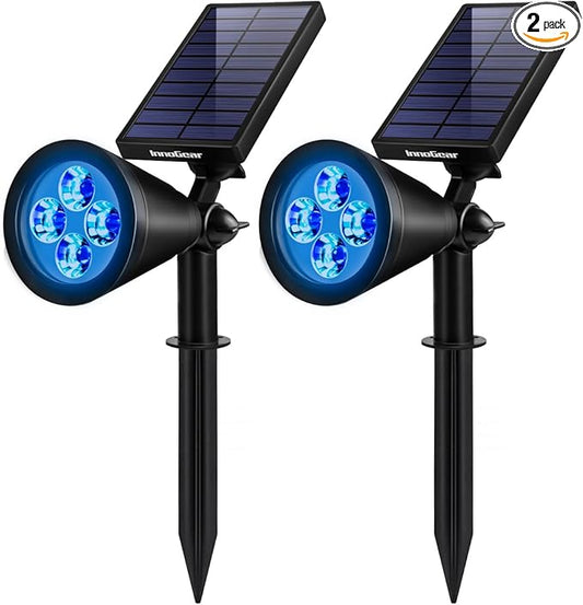 InnoGear Solar Lights Outdoor Waterproof Halloween Christmas Solar Garden Light for Outside Yard Landscape Lighting Pathway Spot Lights Spotlight Wall Light Auto On/Off, 2 Pack (Blue Light)