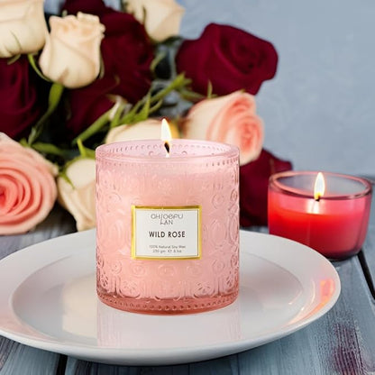 Chloefu LAN Wild Rose Candle, Mother Day Candles Gifts for Women, Luxury Jar Candle for Home Scented, Natural Soy Wax, Pink Candles for Home Scented, 55 Hours Long Burning, 8.1 oz