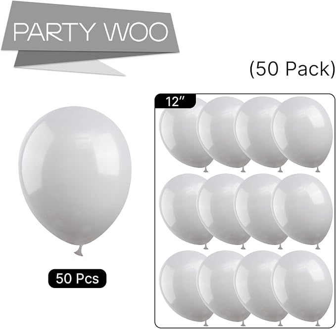 PartyWoo Gray Balloons, 50 pcs 12 Inch Matte Gray Balloons, Grey Balloons for Balloon Garland or Balloon Arch as Birthday Party Decorations, Wedding Decorations, Baby Shower Decorations, Gray-Y71