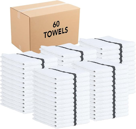 Arkwright Qwick Wick Bar Mop Towels Bulk - (Case of 60) 100% Cotton Quick Dry Dishcloths, Super Absorbent Multipurpose Cleaning Rags for Restaurants, Kitchen, Bathroom, Hotel, 16 x 19 in, Black Stripe