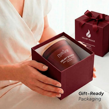Natur IX Velvet Rouge Scented Candles for Home | Cedarwood, Saffron, Jasmine & Amber | Natural Non Toxic Soy Candles with Essential Oils | 50 H Long Burning
