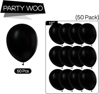 PartyWoo Black Balloons 50 pcs 12 Inch Matte Black Latex Helium Balloons for Graduation Halloween New Year Anniversary Birthday Retirement Party Decorations Black-Y18