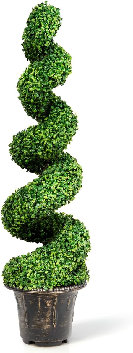 SAFEPLUS 4 Ft Artificial Boxwood Spiral Topiary Tree, Fake Greenery Plants for Indoor or Outdoor