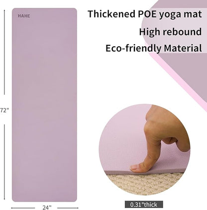 HAHE Yoga Mat Thick (8MM,1/3"), Eco-Friendly POE Non Slip Yoga Mat, High Rebound & Shock Absorption, Anti-Tear & Sweat-Resistant for Yoga, Fitness, Home, Workouts, Large Pilates Mats 72"x24" with Carrying Strap