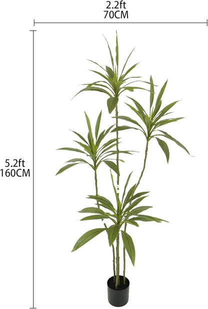 Artificial Cordyline Plant, Indoor Potted Plant, 5 Stems with Black Planter, Suitable for Large Indoor Living Room Decorations, Potted Plants, and Window Display Scenes (Green-5.3ft)