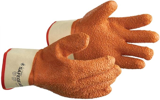 J. J. Keller & Associates, Inc. SAFEGEAR PVC Vinyl Work Gloves, 3 Pairs - EN388 Cut-Resistant Orange Textured Gloves