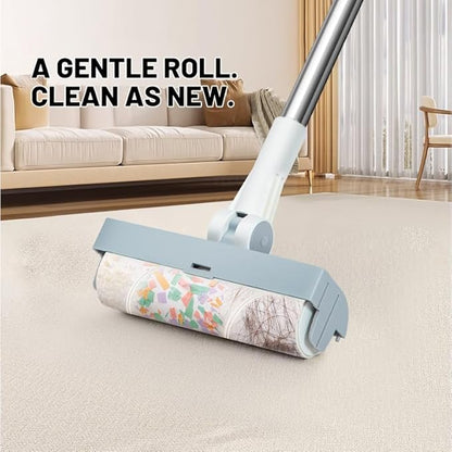 3-in-1 Broom, Dustpan, and Lint Roller Set - Adjustable Angle Broom with Self-Cleaning Dustpan and Extendable Handle Lint Roller for Pet Hair, Dust, and Dirt - Compact & Space-Saving Cleaning Kit