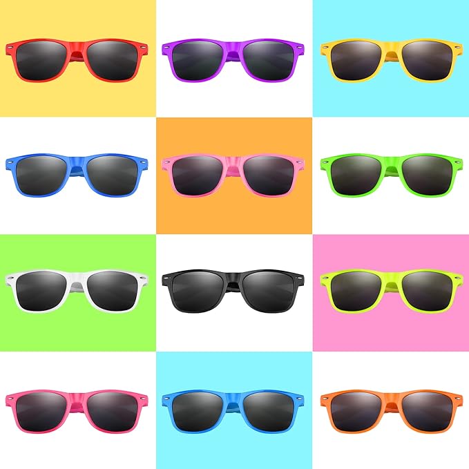 FEPITO 24 Packs Party Sunglasses Bulk Neon Colors Sunglasses for Birthday Party Supplies Treat Bag Fillers for Beach Pool Party Toys for Adults