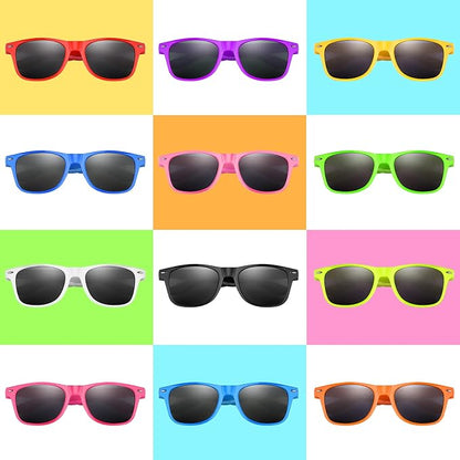 FEPITO 24 Packs Party Sunglasses Bulk Neon Colors Sunglasses for Birthday Party Supplies Treat Bag Fillers for Beach Pool Party Toys for Adults