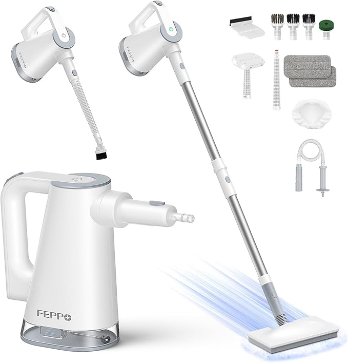 FEPPO Steam Mop & Detachable Handheld Steam Cleaner for Home and Floor Cleaning, 15s Heat-Up, 230°F Floor Steamer for Deep Cleaning with Multi-purpose Attachments Hardwood Floors, Tile,Grout,Furniture