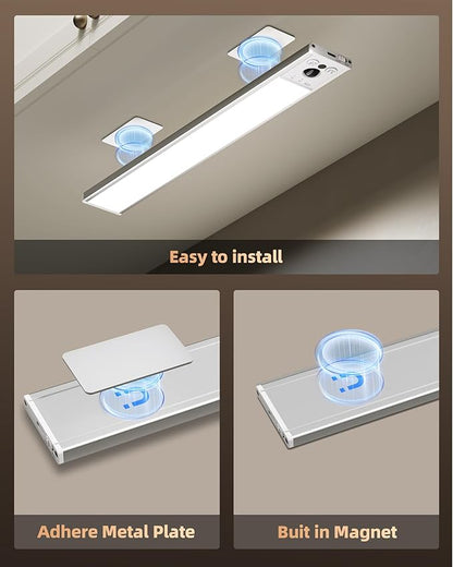 EZVALO 4-Pack Under Cabinet Lights, 2300mAh Rechargeable Motion Sensor Light Indoor, Wireless Closet Lights Battery Operated, with 3 Color Temps, Dimmable, Magnetic, for Kitchen, Stair, Pantry(8inch)